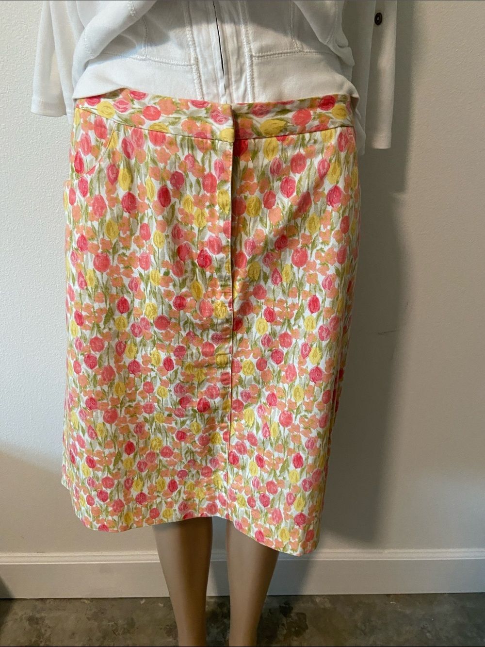 Liz Claiborne cotton Pink and Yellow Floral Pencil Skirt Sz 14